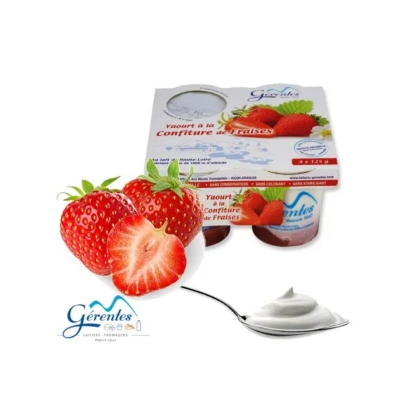 Yaourt Brassé à la Confiture de Fraise 4 x 125 gr - Gérentes