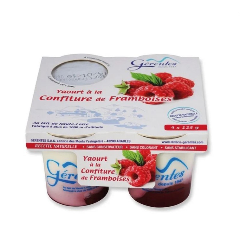 Yaourt Brassé à la Confiture de Framboise 4 x 125 gr - Gérentes