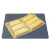Raclette fumée et morbier tranchés plaquette
